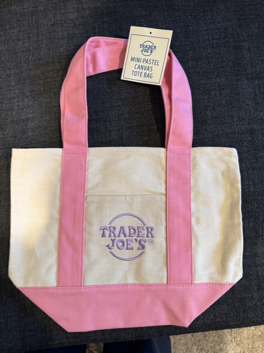 Trader Joe's Pink & Cream Mini Canvas Tote